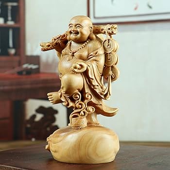 Amazon.co.jp: 布袋様置物 七福神 布袋様 銅銭弥勒 級天然ツゲ